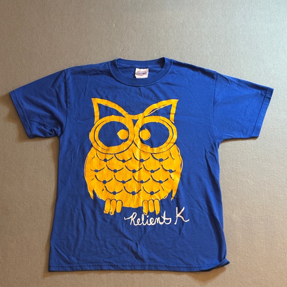 Relient K Band T-Shirt Blue Yellow Owl Graphic‎ Hanes Heavyweight Mens Small